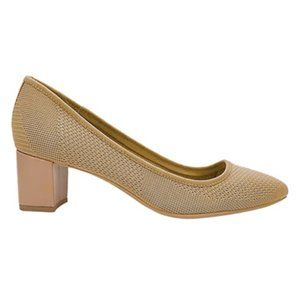 NEW Sudini Women Barclay Beige Knit Leather Texture Chunky Block Mid Heel Pump